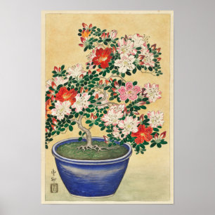 Poster Blooming Azalea em Pote azul por Ohara Koson