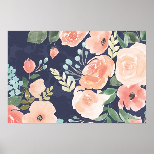 Poster Blooming Delight | Pessegueiros e Rosas azuis (Frente)