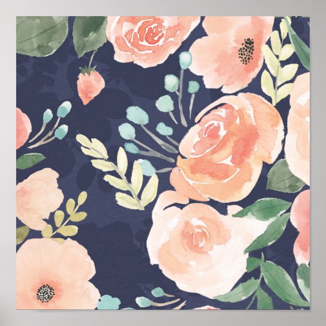 Poster Blooming Delight | Pessegueiros e Rosas azuis (Frente)