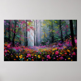 Poster Blooming Flowers and Tall Trees in Peaceful Forest