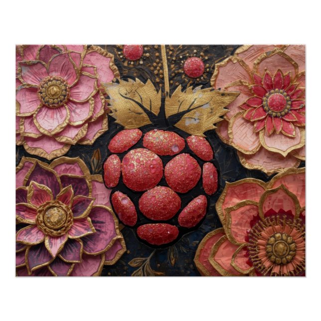 Pôster Blooming Flowers Covered with Flowing Artistic Pai (Frente)