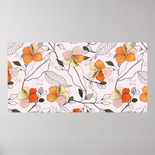 Poster Blooming Flowers. Realistic isolated seamless flow (Frente)