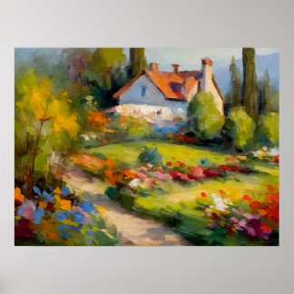 Poster Blooming Haven: House and Garden Delight