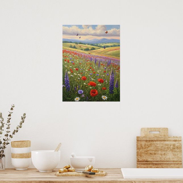 Poster Blooming Meadow Landscape Painting Art (Cozinha)