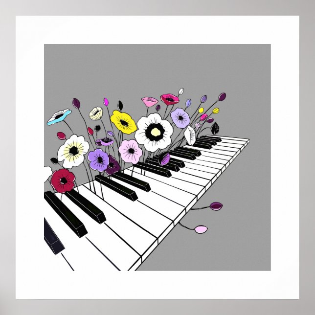 Poster Blooming Piano – Minimal Floral Music (Frente)
