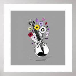 Poster Blooming Violin – Minimal Floral Music