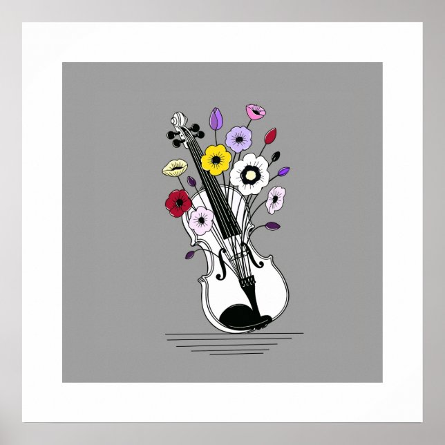 Poster Blooming Violin – Minimal Floral Music (Frente)