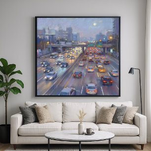Poster Bloqueio Noturno - Paisagem Urbana em Estilo de Pi