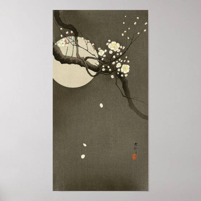 Poster Blossomas de ameixa à noite por Ohara Koson Vintag (Frente)