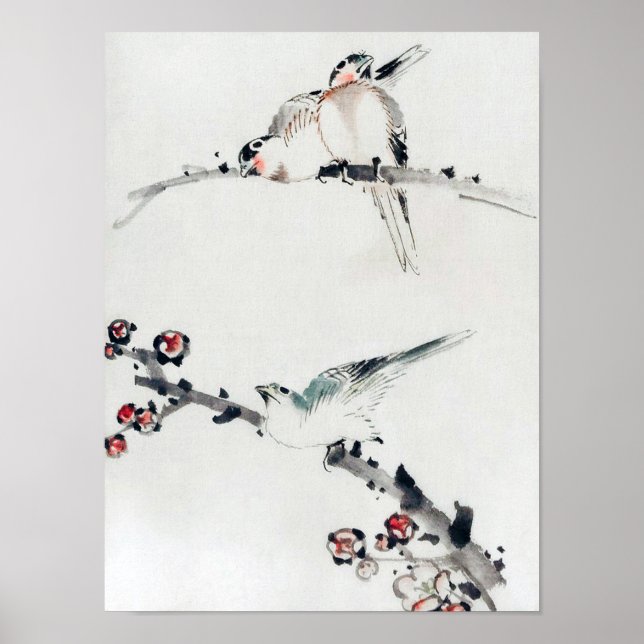 Poster Blossomas de ameixas, Hokusai, Ukiyo-e (Frente)
