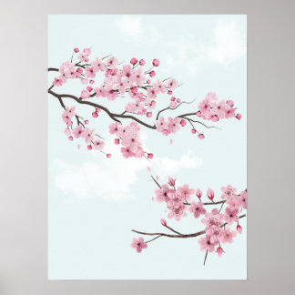 Poster Blossomas de Cereja Rosa Elegante