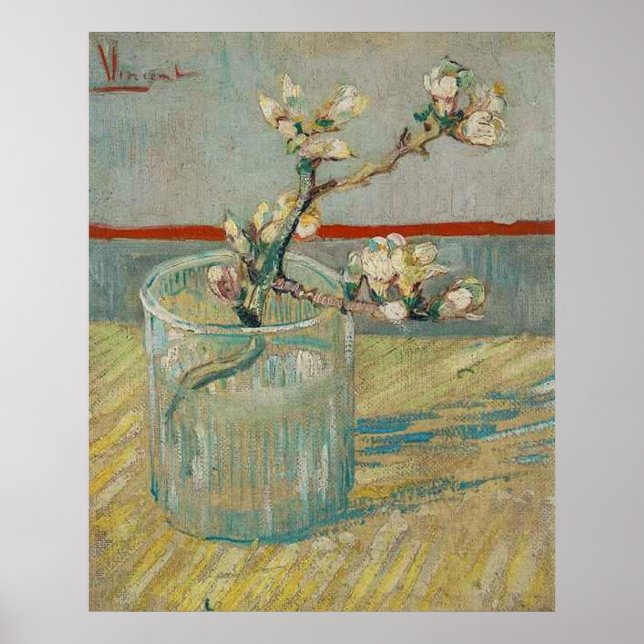 Pôster Blossoming Almond Branch por Vincent van Gogh (Frente)