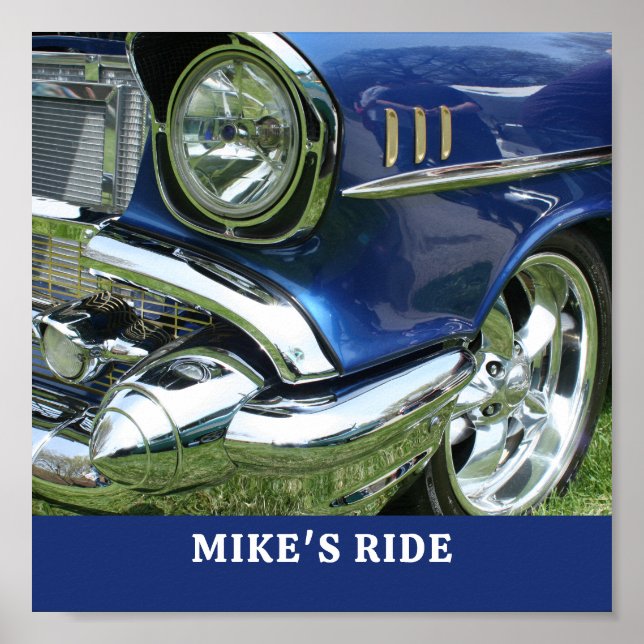 Poster Blue 1957 Chevy, Name or Message, Your Photo (Frente)
