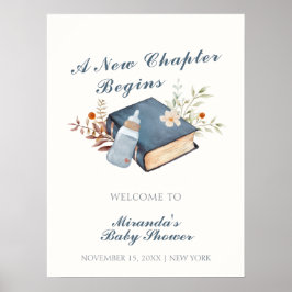 Poster Blue A New Chapter Book Botle Chá de fraldas Welco