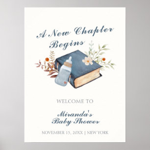 Poster Blue A New Chapter Book Botle Chá de fraldas Welco