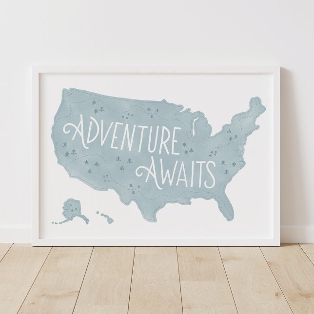Poster Blue Adventure aguarda o Decor do Map Kids Room (Criador carregado)