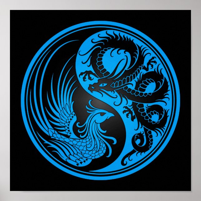 Poster Blue and Black Dragon Phoenix Yin Yang (Frente)