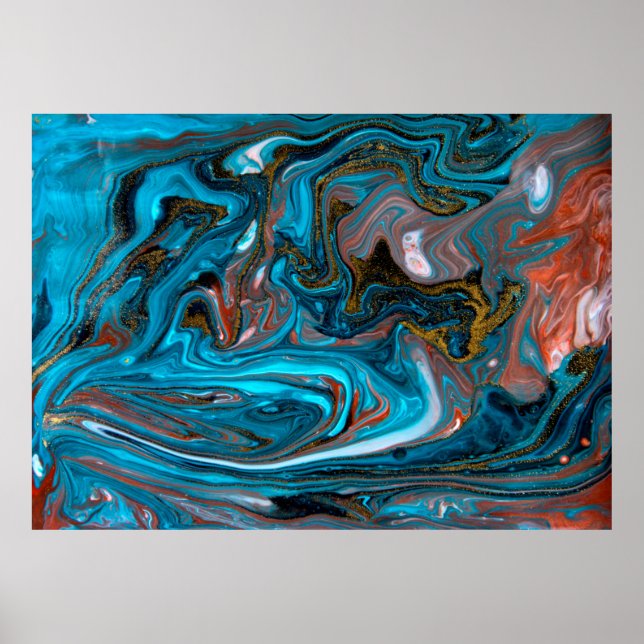 Poster Blue and gold marbling pattern. Golden marble liqu (Frente)