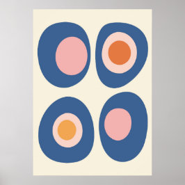 Poster Blue and Pink Mid-Century Modern Pebble Art