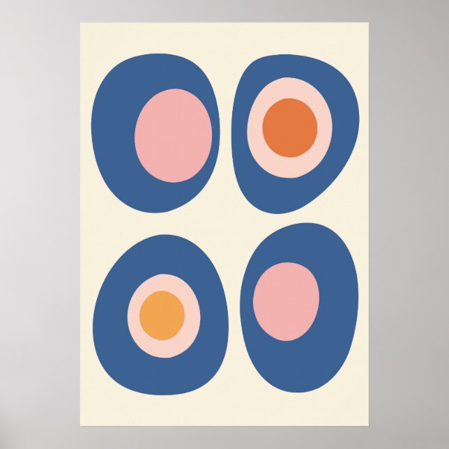 Poster Blue and Pink Mid-Century Modern Pebble Art (Frente)