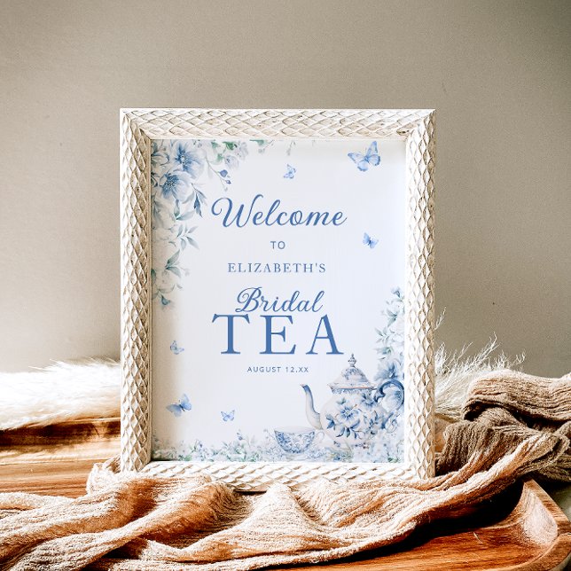 Poster Blue and White Floral Welcome Bridal Tea (Criador carregado)