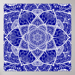Poster Blue and White Mandala - Loergann in Sapphire