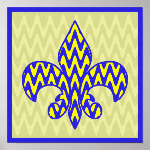 Pôster Blue and Yellow Fleur de lis