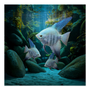 Pôster Blue Angelfish Underwater Aquarium Fish Tank