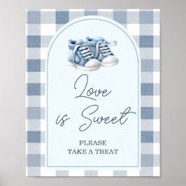 Poster Blue Baby Shoes Gingham Baby Shower Love is Sweet