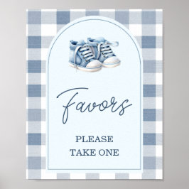 Poster Blue Baby Shoes Gingham Booties Baby Shower Favors