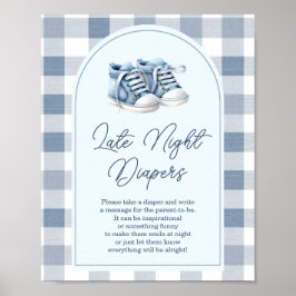 Poster Blue Baby Shoes Gingham Booties Late Night Diapers