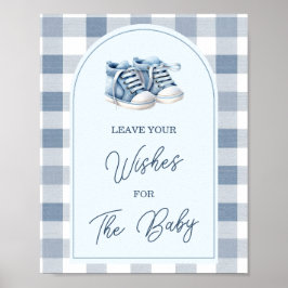 Poster Blue Baby Shoes Gingham Booties Leave Your Wishes
