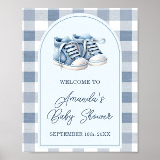 Poster Blue Baby Shoes Gingham Boy Baby Shower Welcome