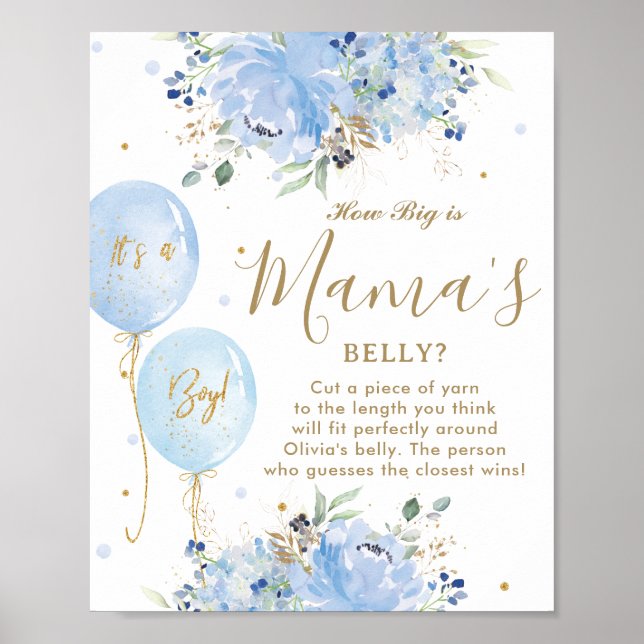 Poster Blue Balloons Floral Boy How Big Mama's Belly Game (Frente)