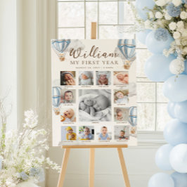 Poster Blue Beary First Birthday Photo Timeline