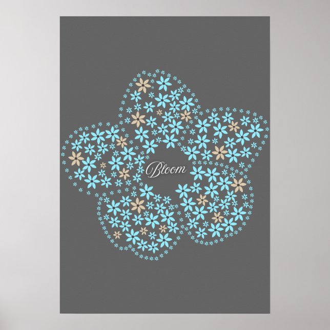 Poster Blue Beige Floral Bloom – Dark Grey Botanical Mode (Frente)