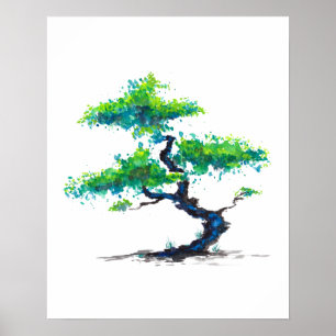 Poster Blue Bonsai Watercolor