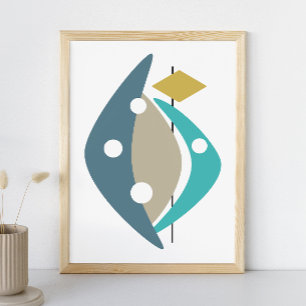 Poster Blue Boomerangs Meados do Século Moderno