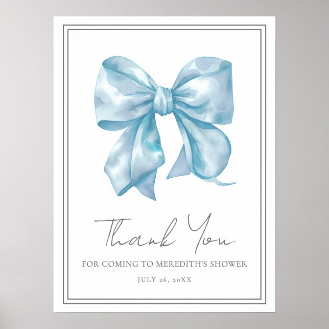 Poster Blue Bow Baby Shower Thank You Sign (Frente)