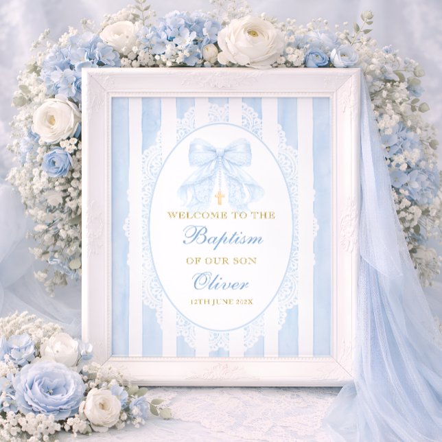 Poster Blue Bow Boy Baptism Welcome (Criador carregado)
