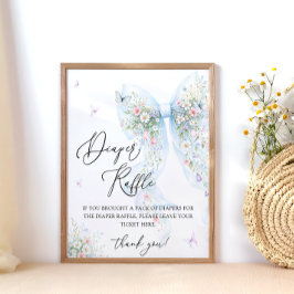 Poster Blue Bow Butterfly Baby Shower Diaper Raffle