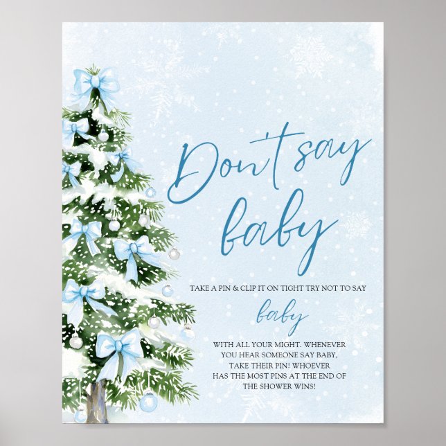 Poster Blue Bow Christmas Tree Baby Shower Don't Say Baby (Frente)