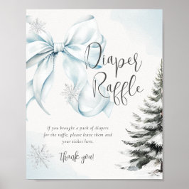 Poster Blue Bow Diaper Raffle Sign Baby Shower