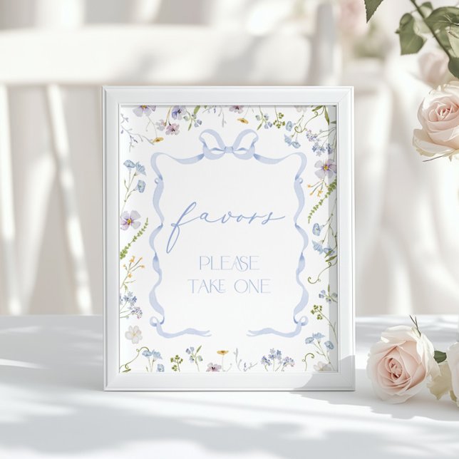 Poster Blue Bow Favors Wildflower Baby shower (Criador carregado)