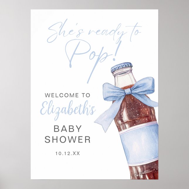 Poster Blue Bow Soda Bottle Baby Shower Welcome Sign (Frente)