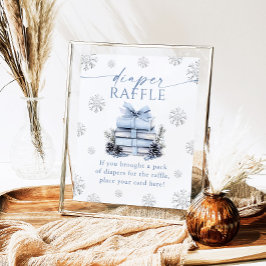 Poster Blue Bow Winter Books Baby Shower Diaper Raffle