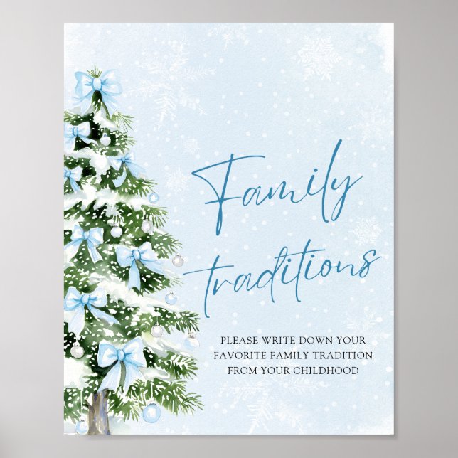 Poster Blue Bows Christmas Tree Family Traditions Game (Frente)
