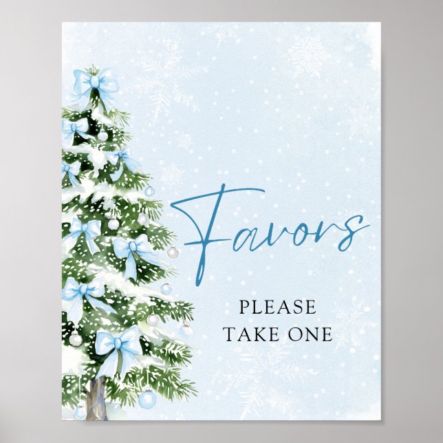 Poster Blue Bows Christmas Tree Winter Baby Shower Favors (Frente)