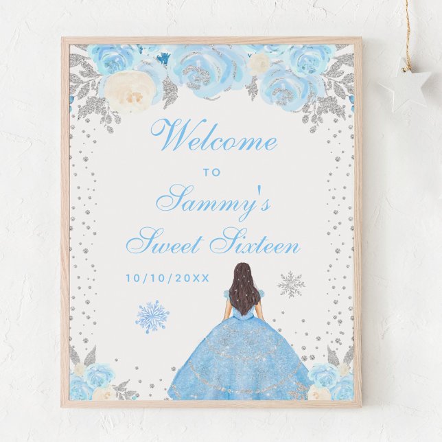 Poster Blue Brunette Hair Girl Sweet Six Welcome (Criador carregado)