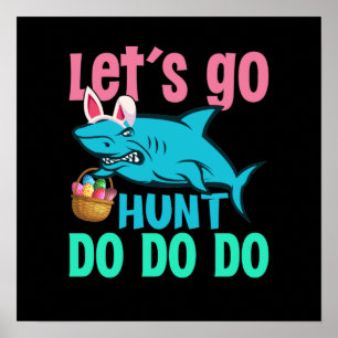 Poster Blue Bunny Ears Shark Easter Egg Hunt